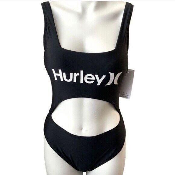 Hurley HRO1006 Women's Sz M Black One Piece Cutout Monokini Swim Suit - Picture 1 of 5